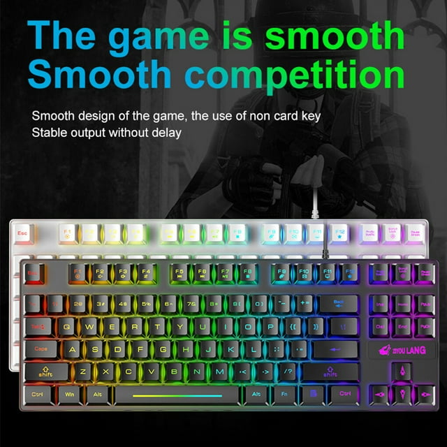 Becaristey Wired Backlit Gaming Keyboard Universal 87-Key Mechanical Keyboards Ergonomic Computer Electronics Notebook Supplies Single Color Black