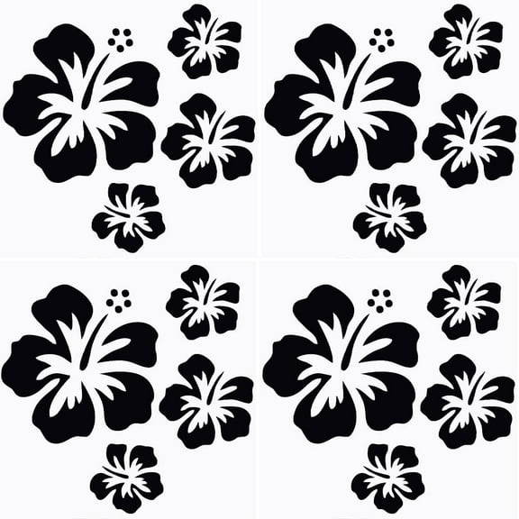 4 Sheets Hibiscus Flower Car Sticker Black Hawaiian Stickers and Decals Stickers Waterproof Vinyl Automotive Exterior Decor