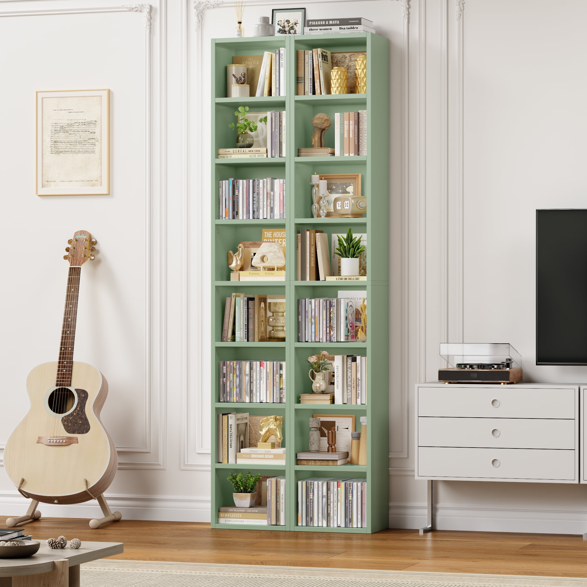 Homfa 8-Tier Wood Bookcase, 71'' Tall Storage Cube Organizer with Adjustable Shelves, 2PCS, Green
