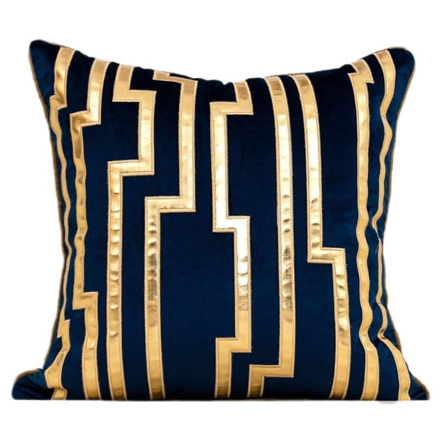 Cojines geométricos de cuero dorado a rayas, fundas de almohada europeas de lujo, cojines decorativos para sofá, sala de estar, dormitorio, coche, azul marino