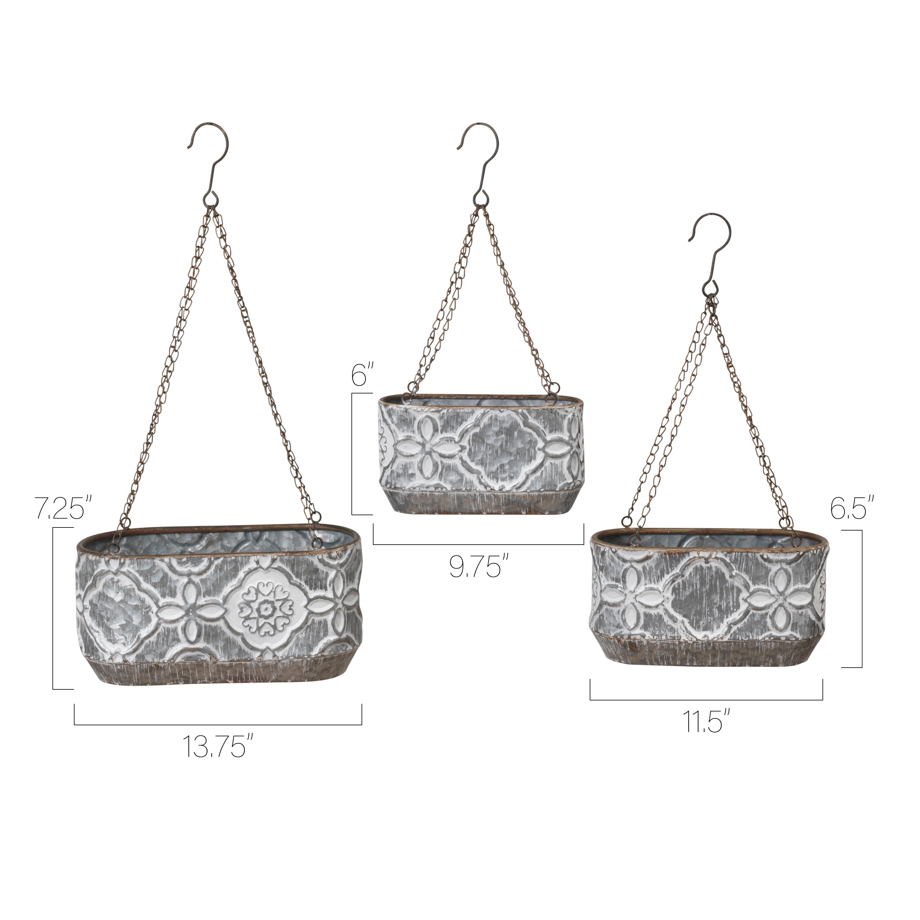 Set of 3 Nesting Farmhouse Hanging Metal Planters