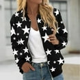 thumbnail image 2 of VINUSLI Bomber Jacket Women 2025 Causal Stars Print Zip Up Coats Long Sleeve Stand Collar Fall Jackets Lightweight Outerwear Tops Black,M, 2 of 6