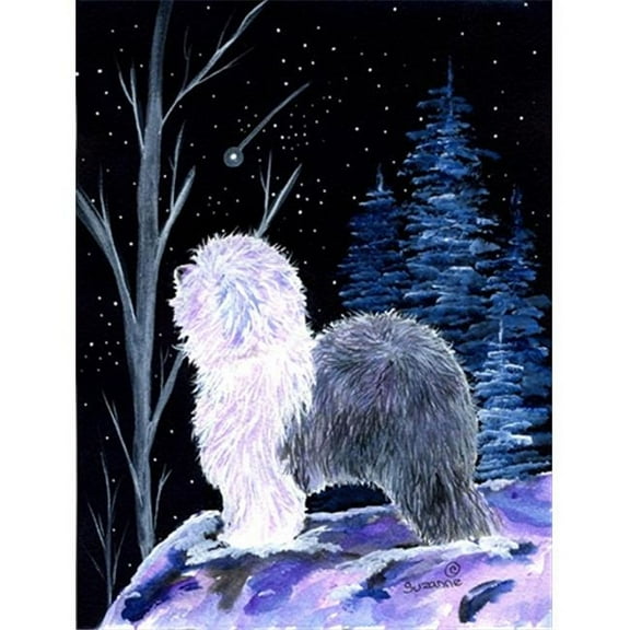 Starry Night Old English Sheepdog Canvas Flag - House Size, 28 x 40 in.