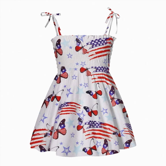 Splozh Girls 4th of July Dress 1T 2T 3T 4T 5T 6T Summer Cute Sleeveless Patriotic Flag Dress American Flag Dress,White,2-3 Years