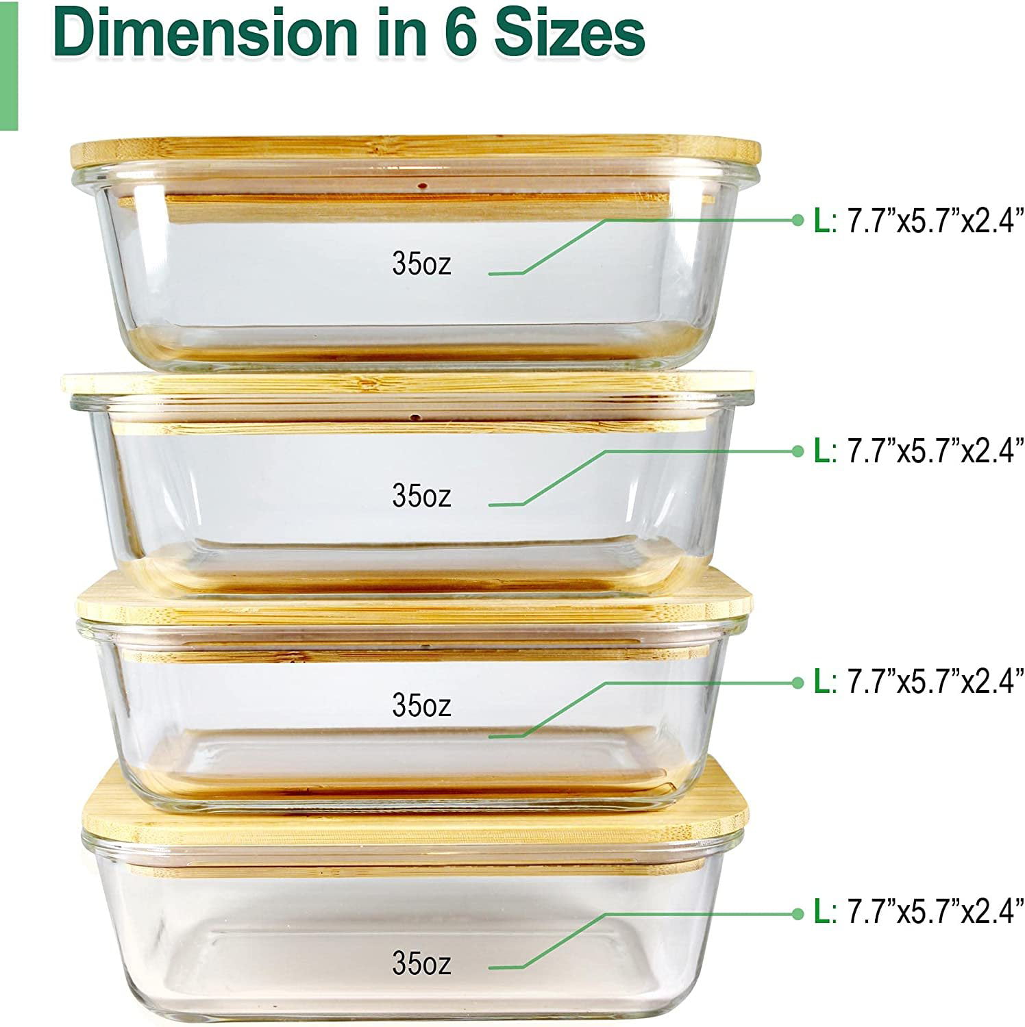 Urban Green Glass Bamboo Lids, Meal Prep Containers Food storage, 5 Pack,  Pantry Kitchen Fridge Cabinet Organizer, Lunch box, Butter Dish, Microwave