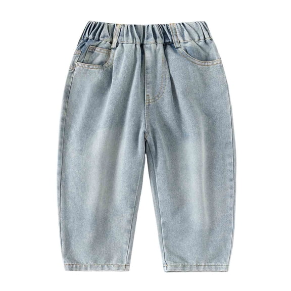 Edvintorg Boys Jeans Fashion Elastic Waisted Casual Denim Pants with Pockets Streetwear Cargo Pants For Boys 3-12 Years