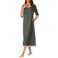 thumbnail image 4 of INSPIRE CHIC Women's Nightgown 3/4 Sleeve V Neck Loungewear Long Sleep Nightshirt with Pockets XS Grey, 4 of 6
