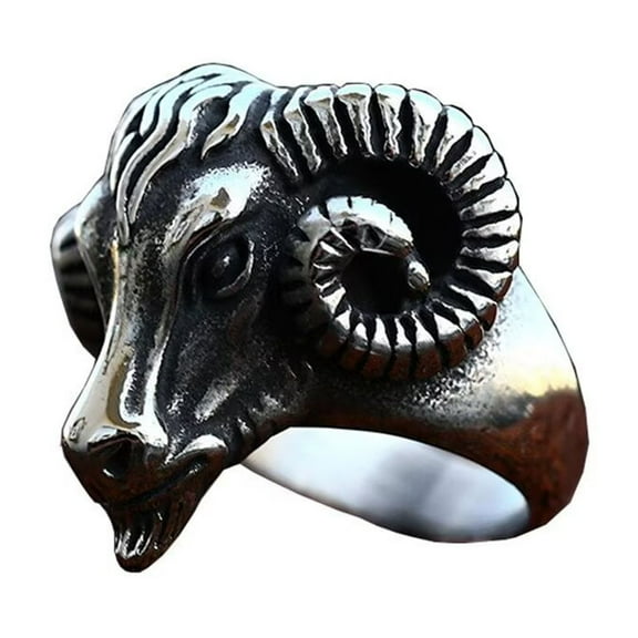 PAMTIER Men's Stainless Steel Vintage Hip Hop Devil Ghost Big Ram's Horn Goats Sheep Skull Head Biker Ring Skeleton Statement Silver Size 9
