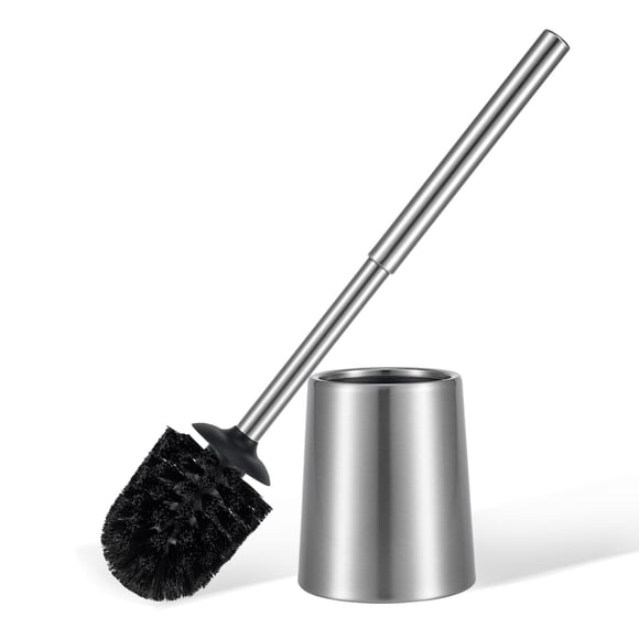 Smartbin Stainless Steel Toilet Brush and Holder Toilet Brush and Cases Bathroom Bowl Cleaning Brush Double Layer Holder Long Brush Handle High Density Bristles Silver