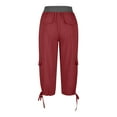 thumbnail image 4 of HAPIMO Capri Cargo Pants with Pocket for Women Summer High Elastic Waist Solid Fashion Drawstring Casual Comfy Trousers Relaxed Red M, 4 of 7