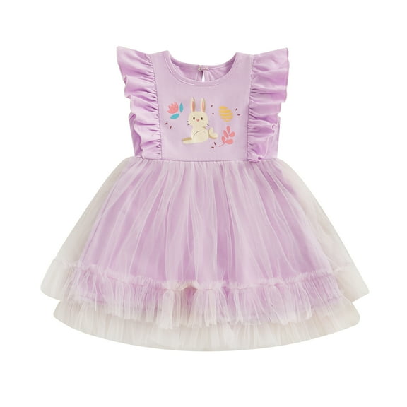 Bagilaanoe Toddler Baby Girl Easter Dress Print Ruffle Sleeveless A-line Princess Dresses 6M 12M 18M 24M 3T 4T Kid Summer Patchwork Tulle Skirt