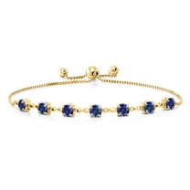Gem Stone King 18K Yellow Gold Plated Silver Blue Created Sapphire Infinity Links Bracelet for Women (2.45 Cttw, Round 4.5MM, Fully Adjustable up to 9 inch)