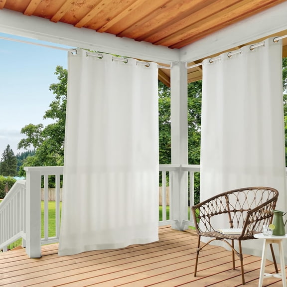 Cabana Solid Heavyweight Indoor Outdoor Curtains, Light Filtering Opacity with Grommet Top, Water Repellent, 2-Pack Set, 54"x96", Vanilla