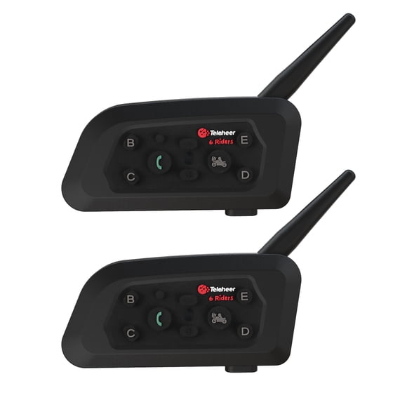 Teleheer V6 Motorcycle 5.1 Headset, Communication System Full Duplex Riding Real-Time Waterproof&Wind-proof 2Pcs Black
