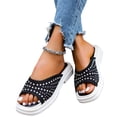 thumbnail image 1 of HTHLVMD Embellished Casual Sandals, Sparkly Rhinestone Slides, Party Style Slide Shoes, Ladies Open Toe Slippers With Rhinestone Accent and Woven Mesh Upper for Casual Spring Summer Wear, Black 8, 1 of 6