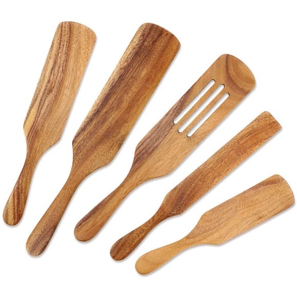 Spurtle Set, Spurtles Kitchen Gadgets As Seen On TV, 5PCS Acacia Wooden Spatula Spoon Utensil Set For Cooking, Stirring, Mixing