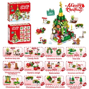 12-in-1 Christmas Tree Building Block Set for Adults with 300Pieces Mini Building Blocks for Kids Christmas Birthday Gifts Stocking Stuffers