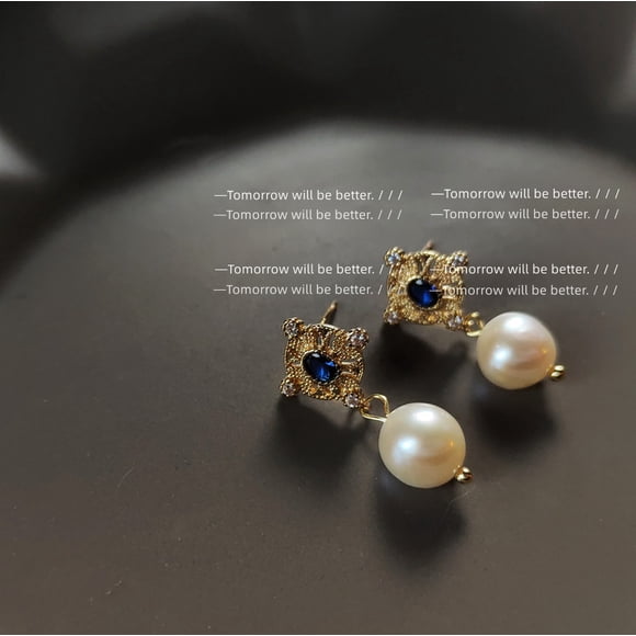 Faty-T Cubic Zirconia Vintage Art Deco Dangle Earring with Freshwater Pearl Drops
