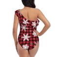 thumbnail image 5 of Easygdp Snowflakes On A Buffalo Plaid Women's One Shoulder Ruffle Monokini Bathing Suits with Removable Chest Pad, Quick Drying - Small, 5 of 8
