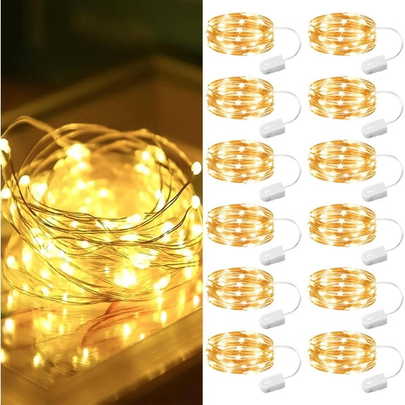 NestE 12 Pack Fairy Lights Battery Operated,7Ft 20 Led Mini Battery String Lights, Waterproof Silver Copper Wire Lights for Wedding Party Bedroom Christmas Decoration, Warm White
