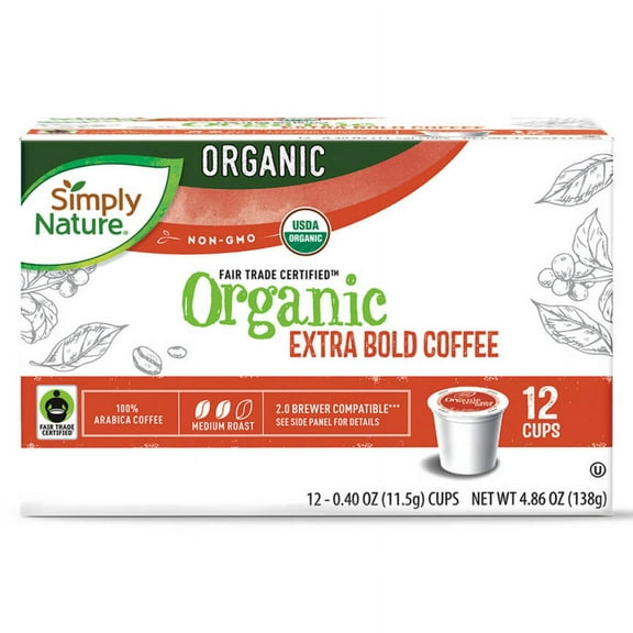2PK - Simply Nature Fair Trade Organic Extra Bold Medium Roast Coffee Pods, 12 count