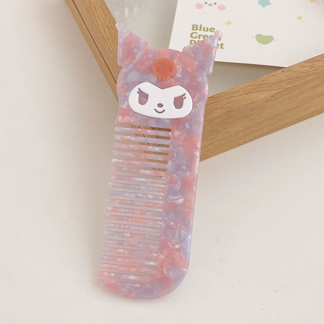 Peine de pelo portátil de bolsillo pequeño de Hello Kitty, color rosa y negro, Sanrio, lindo gato, perro, peines de acetato de celulosa para mujer