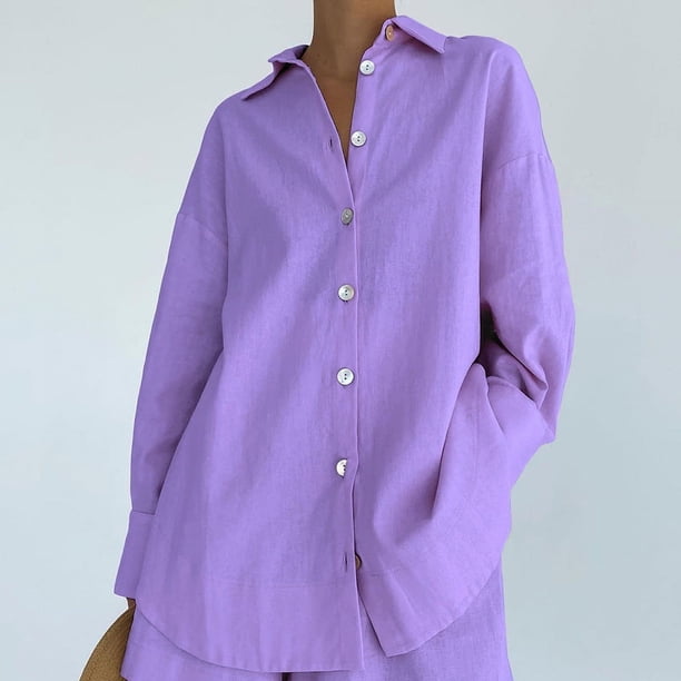 Pijamas de manga larga de verano europeos y americanos de algodón y lino para mujer, ropa de hogar holgada de moda, conjunto de dos piezas