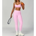 thumbnail image 6 of PISONIC Womens Workout Set Two Piece Spaghetti Straps Color Block Sports Bra Matching High Waist Leggings Gym Work Out Outfits, 6 of 6