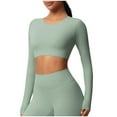 thumbnail image 1 of Timegard Hauts de Yoga pour Femmes Skinny Extensible Col Rond Manches Longues Cropped Tops de Gym Couleur Unie, 1 of 6
