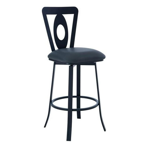 Armen Living Mollymauk 30"H Faux Leather Bar Height Stool in Gray/Black