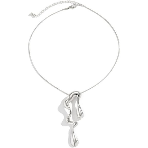 Chunky Teardrop Necklace for Women Gold Silver Irregular Liquid Pendat Necklace Trendy Exaggerated Statement Jewelry