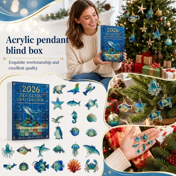 Advent Calendar 2026 Sea Glass Advent Calendar 2026 24 Pcs 2D Acrylic Sea Life Ornaments Seaglass Advent Calendar 2026 Christmas Countdown Pendants For Home Office Car