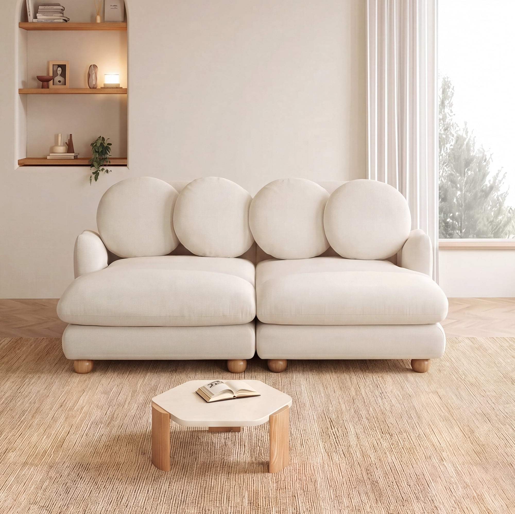 68" 4 Seater Comfy Chenille Modular Sectional Sofa Couch with 4 Throw Pillows and 2 Ottoman