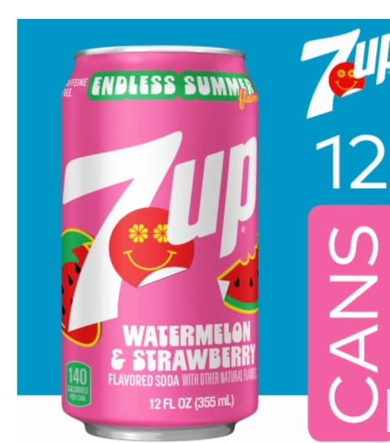 7UP Caffeine Free Watermelon Strawberry Soda Cans, 12 pack of 12 oz cans