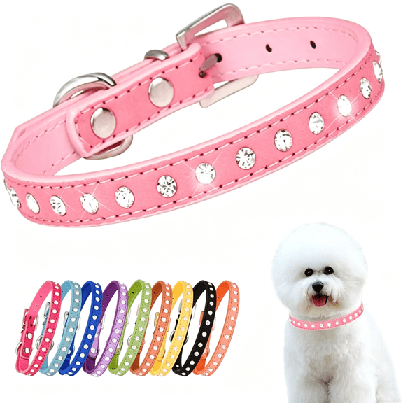 GASTROPOD Pink Rhinestone Small Dog Collars for Female Dogs, Pretty Bling Diamond Cat Collar Crystal Sparkly Glitter Jewel Puppy Collar for Xxs Xs Small Medium Pet Girl Dogs Kitten, Xsmall
