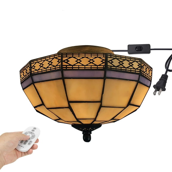 Kiven 9.84in Plug-in Flush Mount Ceiling Light Fixture, 2-Light Anti Glare Close to Ceiling Light with 15FT Cord, Tiffany-Style Glass Chandelier Dimmable for Bedroom Kitchen Foyer(No.3229)