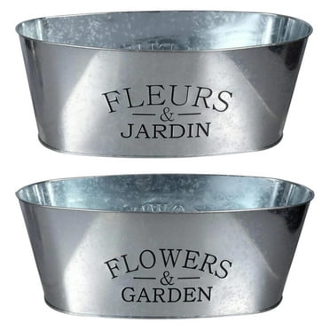 Galvanized Metal Oval-Shaped Planters 10.5x5.5x4 in, Plant Container Tub Bucket Holder Succulent Flowers Home Office Indoor Outdoor Patio Porch Garden Table Decorations, 2ct.
