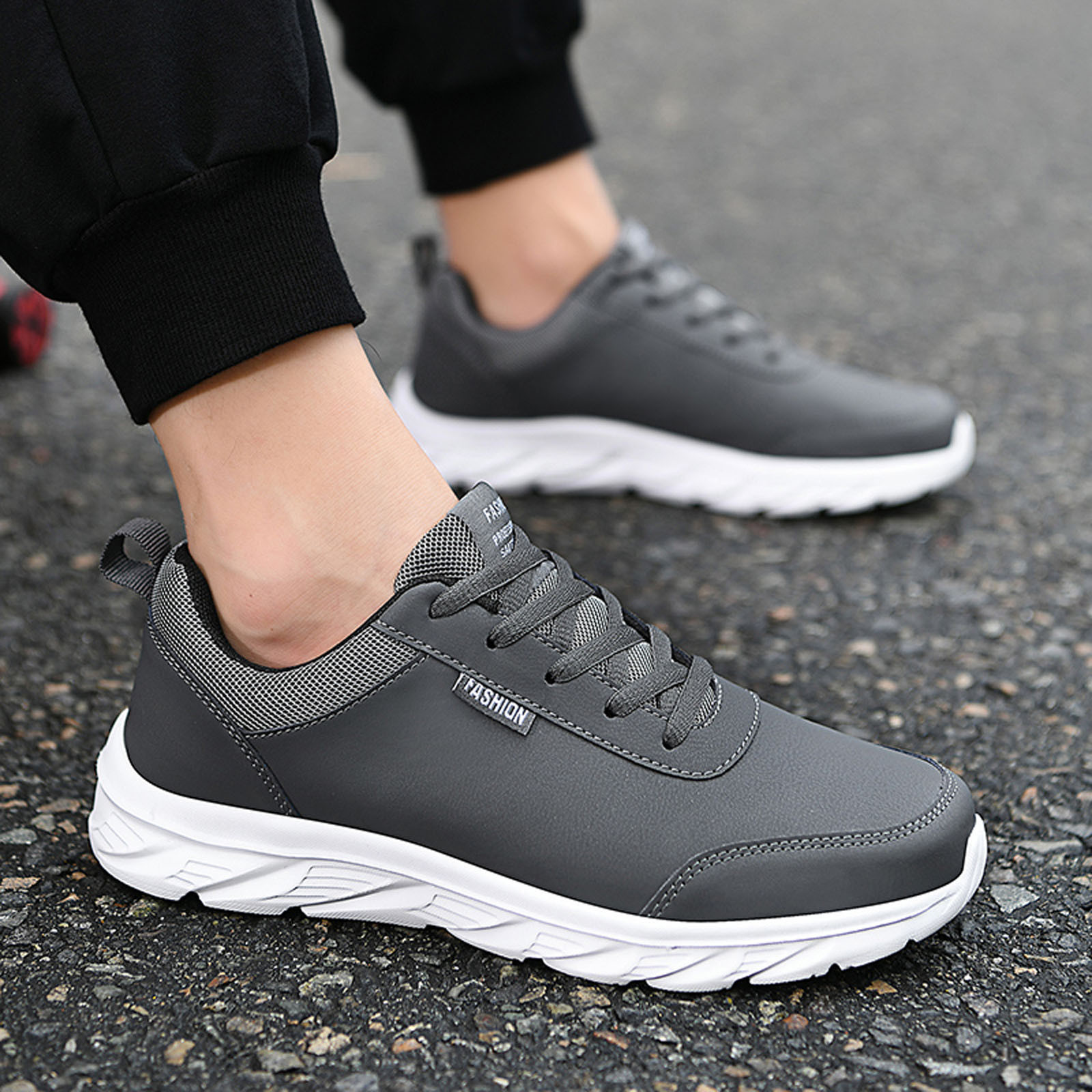 PEASKJP Mens Golf Shoes Men Soft Flat Breathable Comfortable Non Slip Sneaker Gym Tennis Shoes Grey 8.5 - image 1 of 5
