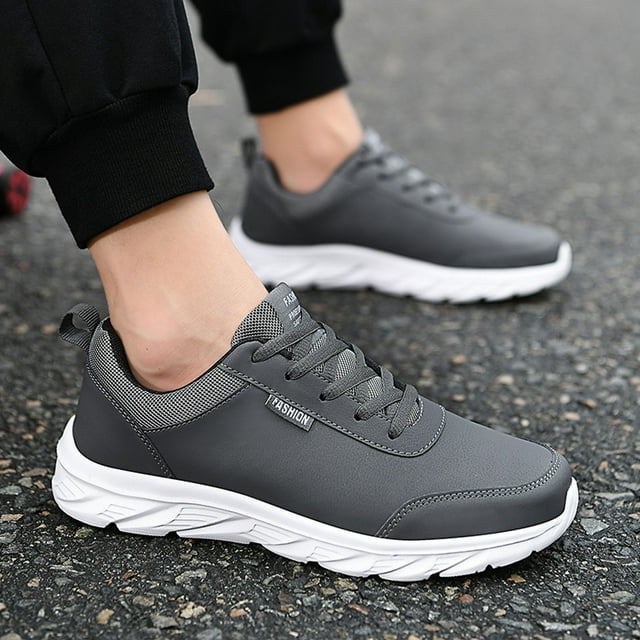 PEASKJP Mens Golf Shoes Men Soft Flat Breathable Comfortable Non Slip Sneaker Gym Tennis Shoes Grey 8.5