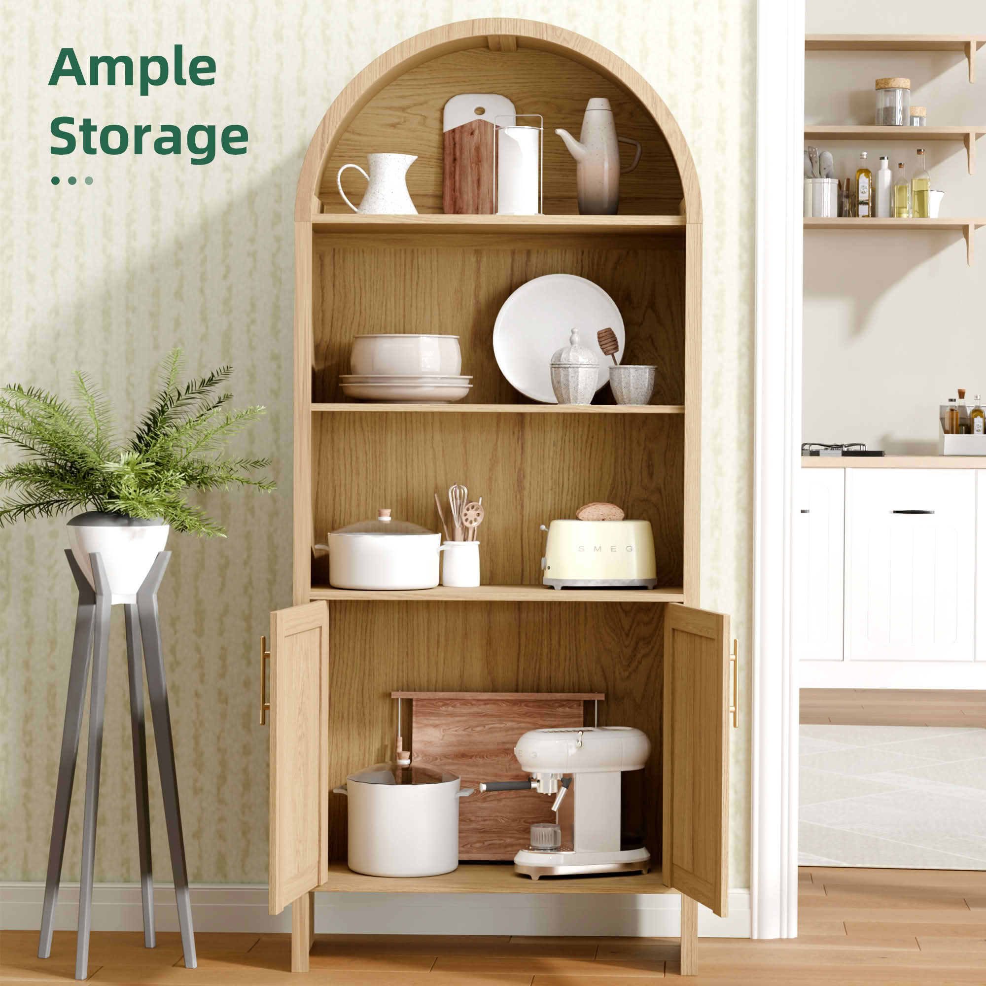 MAYEERTY 25.6"×10.2"×60" Beech Wood Arch Decor Cabinet, Cross Doors Beech Beech Wood for Home Office