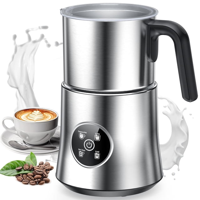 Mousseur à Lait et Cuiseur Vapeur avec Fonction de Chauffage - Mousseur et Réchauffeur à Lait 4-en-1 Automatique Chaud et Froid, Pichet en Acier Inoxydable avec Couvercle Transparent fo
