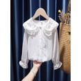 thumbnail image 3 of Zupora Toddler Girl Button Down Lapel Blouse With Flared Sleeves Spring Autumn Cute Lace Peter Pan Collar Shirt for Little Girls, 3 of 4