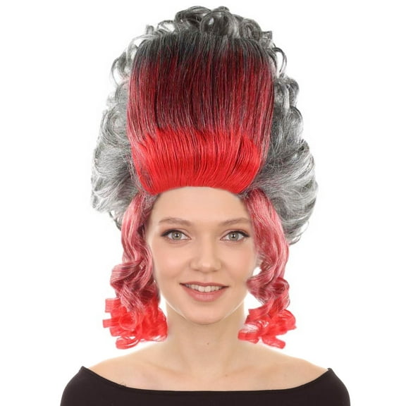 Historical Beehive Wig for Women 19th Century Premium -, Flame-Retardant Synthetic Fiber - Red & Grey