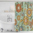 thumbnail image 3 of Teal Green Boho Floral Shower Curtain, Waterproof Shower Curtains for Bathroom, Vintage Abstract Art Ethnic Flowers Washable Fabric Bathtub Curtain Set Bath Decor with 12 Hooks Standard 72"x72", 3 of 8