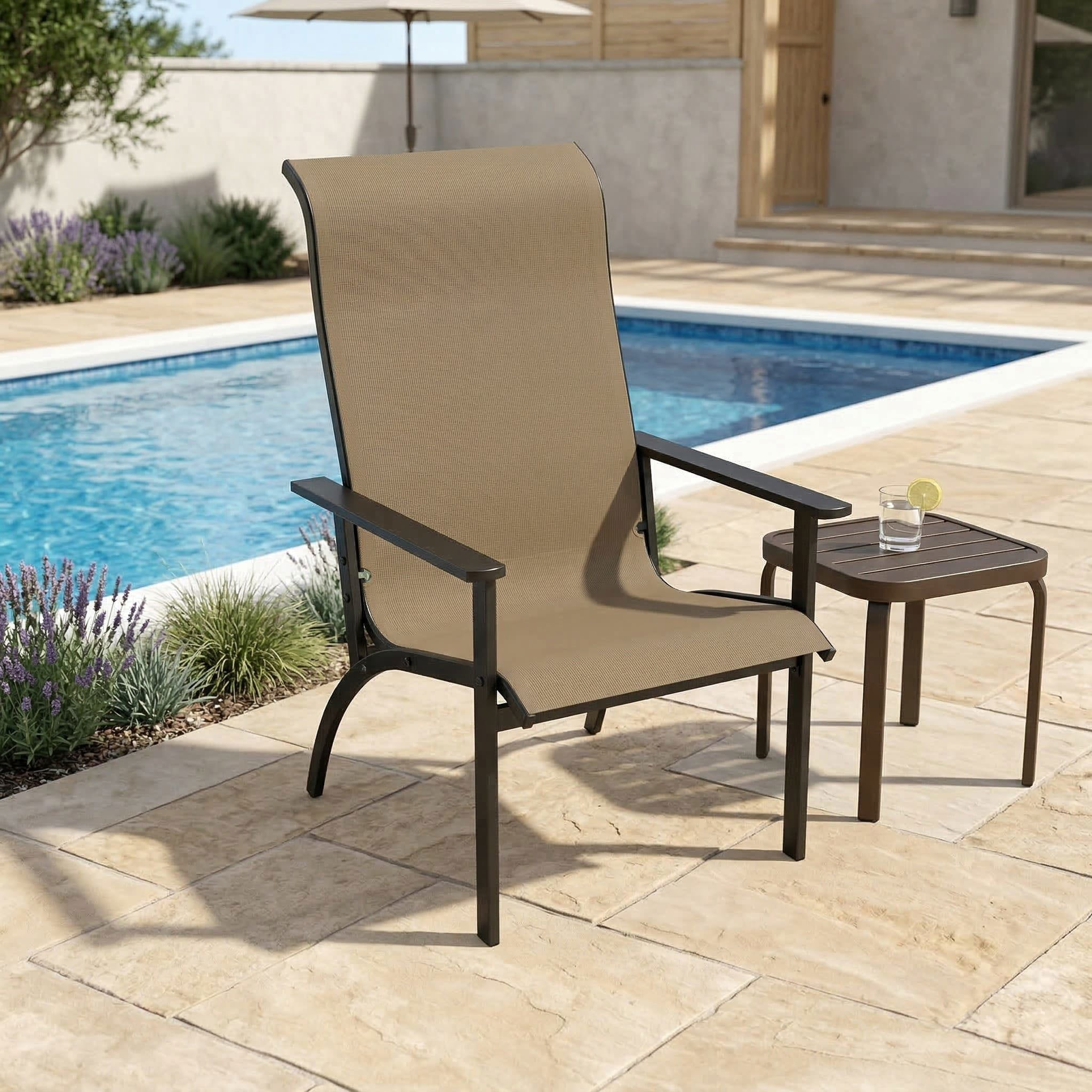 Resenkos Porch Seating for Patio, Garden, Yard, High Backrest Heavy Duty Metal Frame Outdoor Adirondack Chair, Brown