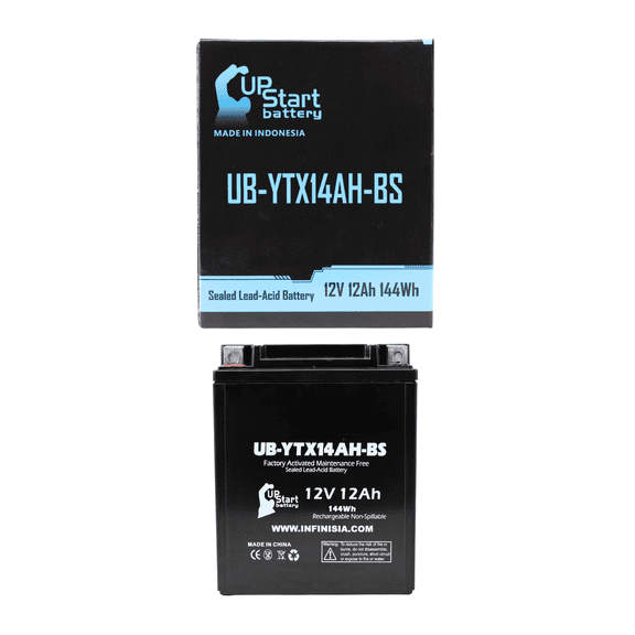 UB-YTX14AH-BS Battery Replacement for 2013 Yamaha YFM35FG Grizzly 350 CC ATV - Factory Activated, Maintenance Free, Motorcycle Battery - 12V, 12AH, UpStart Battery Brand