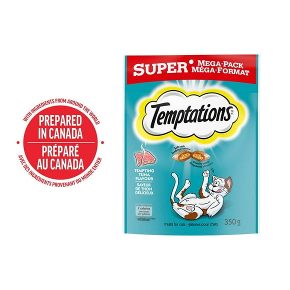 Gâteries pour chats Temptations saveur de thon délicieux, tendres à l'intérieur, croquantes à l'extérieur 350 g