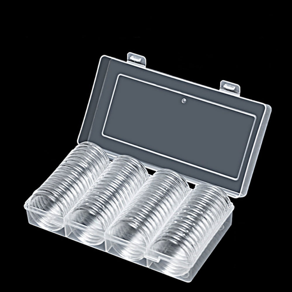 60 Pieces Silver Dollar Coin Case Holder for Collectors 40.6mm Silver Bar Plastic Round Coin Capsules Covers for Silver Bar Coin Collection Supplies, Coin Storage Case Box for Coin Collection