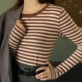 thumbnail image 4 of Camiseta informal de rayas con cuello redondo y manga larga para mujer, 4 of 6