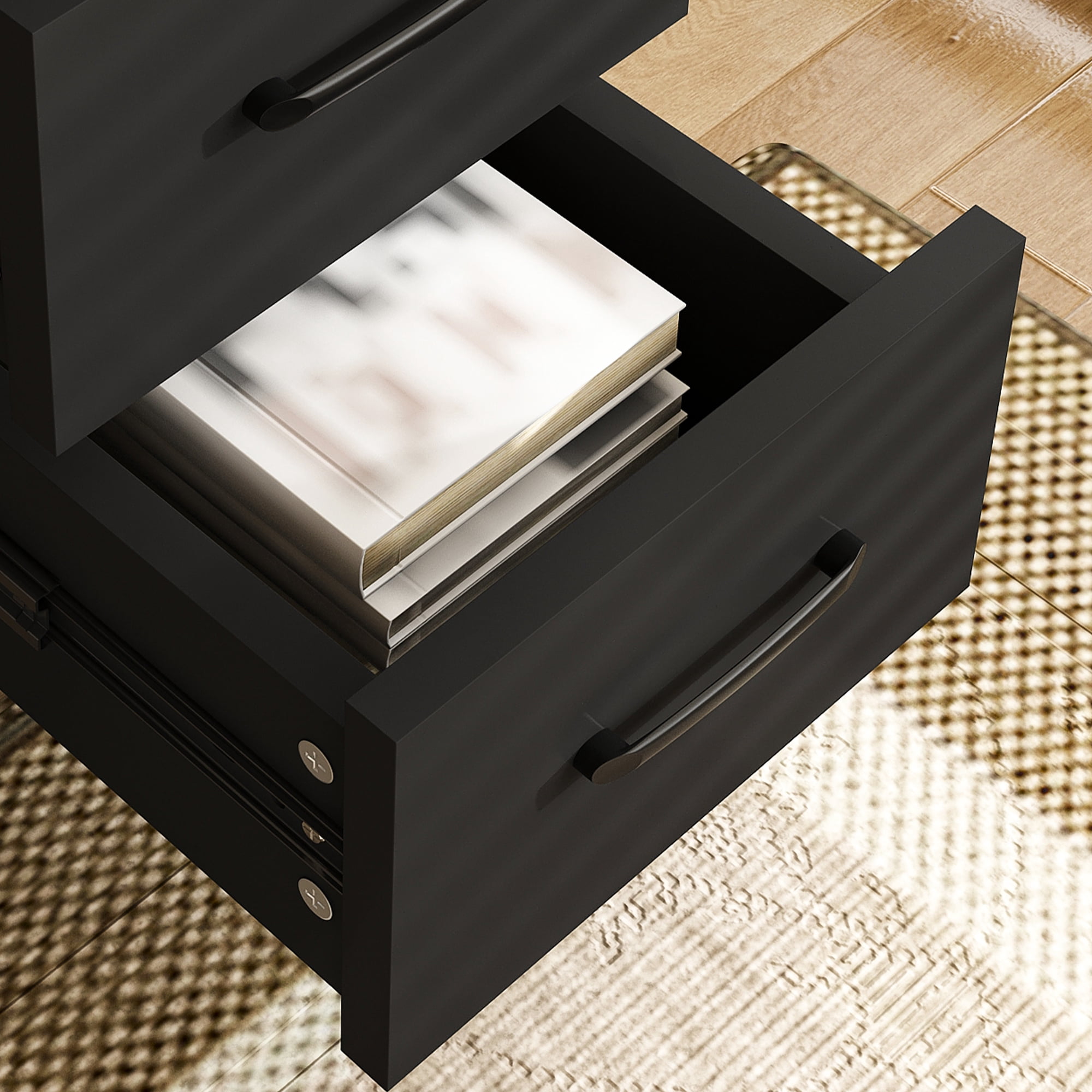 Computer Desk with 4-in-1 Charging Socket and 3 Slide Drawers, 4-Shelf Storage Workstation for Home Office and Study, Black